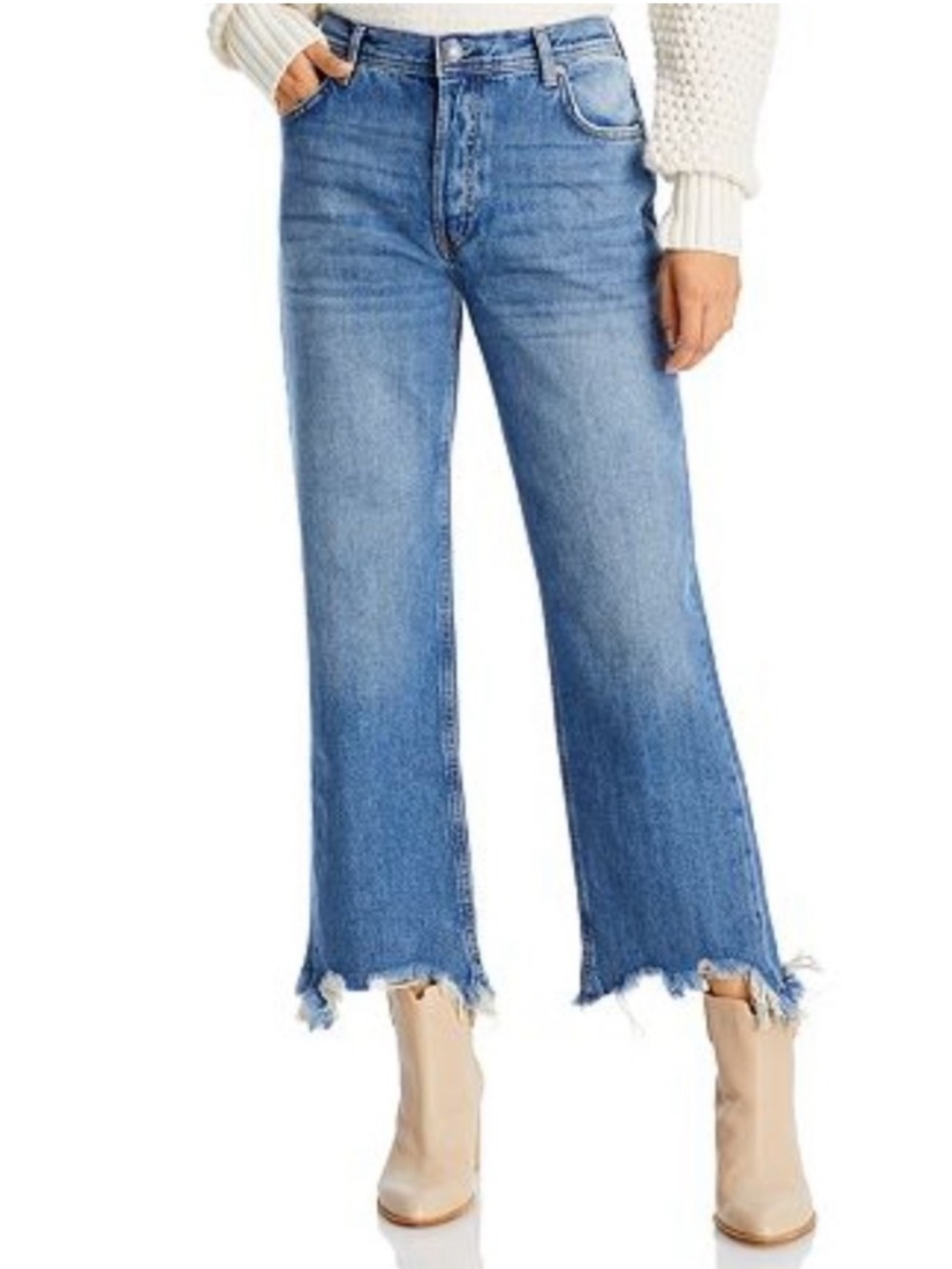 Free People Maggie Mid Rise Straight Leg Jean Button Fly Chewed Hem Womens 31